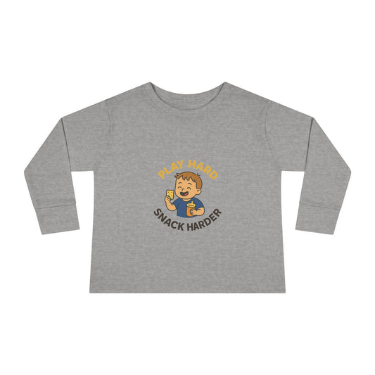 Play Hard Snack Harder Toddler Long Sleeve Tee, Cute Kids Shirt, Baby Gift, Toddler Clothing, Birthday Present, Playful Outfit