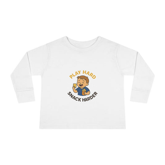 Play Hard Snack Harder Toddler Long Sleeve Tee, Cute Kids Shirt, Baby Gift, Toddler Clothing, Birthday Present, Playful Outfit