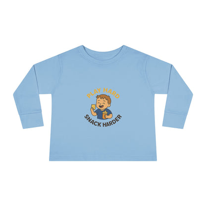 Play Hard Snack Harder Toddler Long Sleeve Tee, Cute Kids Shirt, Baby Gift, Toddler Clothing, Birthday Present, Playful Outfit