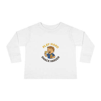 Play Hard Snack Harder Toddler Long Sleeve Tee, Cute Kids Shirt, Baby Gift, Toddler Clothing, Birthday Present, Playful Outfit