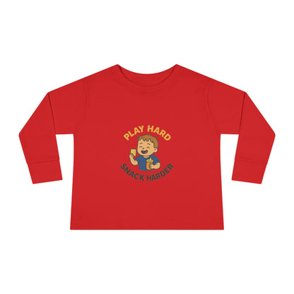 Play Hard Snack Harder Toddler Long Sleeve Tee, Cute Kids Shirt, Baby Gift, Toddler Clothing, Birthday Present, Playful Outfit